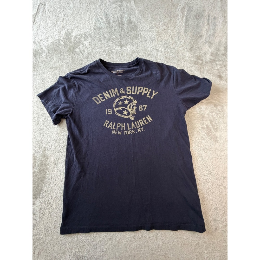 Denim & Supply Ralph Lauren T-Shirt Mens Medium Navy Blue Skull Graphic Tee
